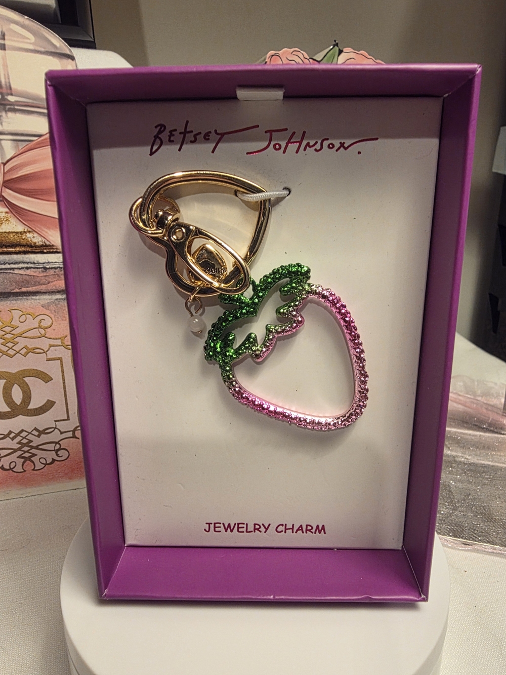Betsey Johnson Pink Crystal Strawberry Charm - Picture 2 of 3